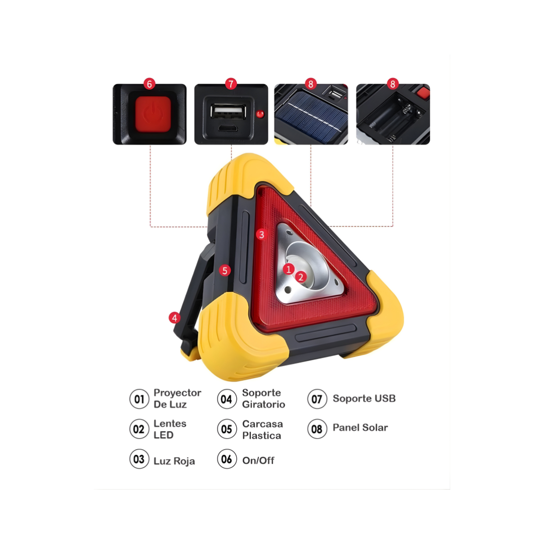 Lámpara LED Triangular de Emergencia Recargable