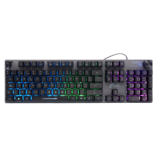 Teclado Gamer J&R Viking Pro RGB Metálico Semi Mecánico con Perilla de Volumen