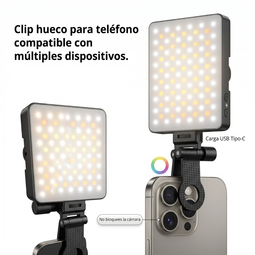 Luz LED RGB F06 Recargable USB-C Clip Ajustable