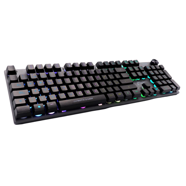 Teclado Gamer J&R Viking Pro RGB Metálico Semi Mecánico con Perilla de Volumen