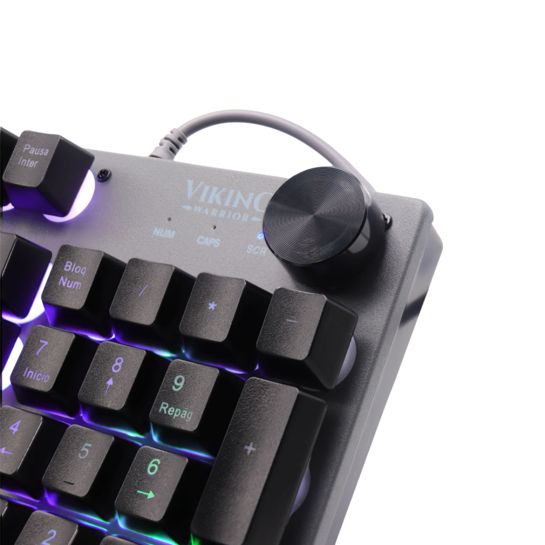 Teclado Gamer J&R Viking Pro RGB Metálico Semi Mecánico con Perilla de Volumen