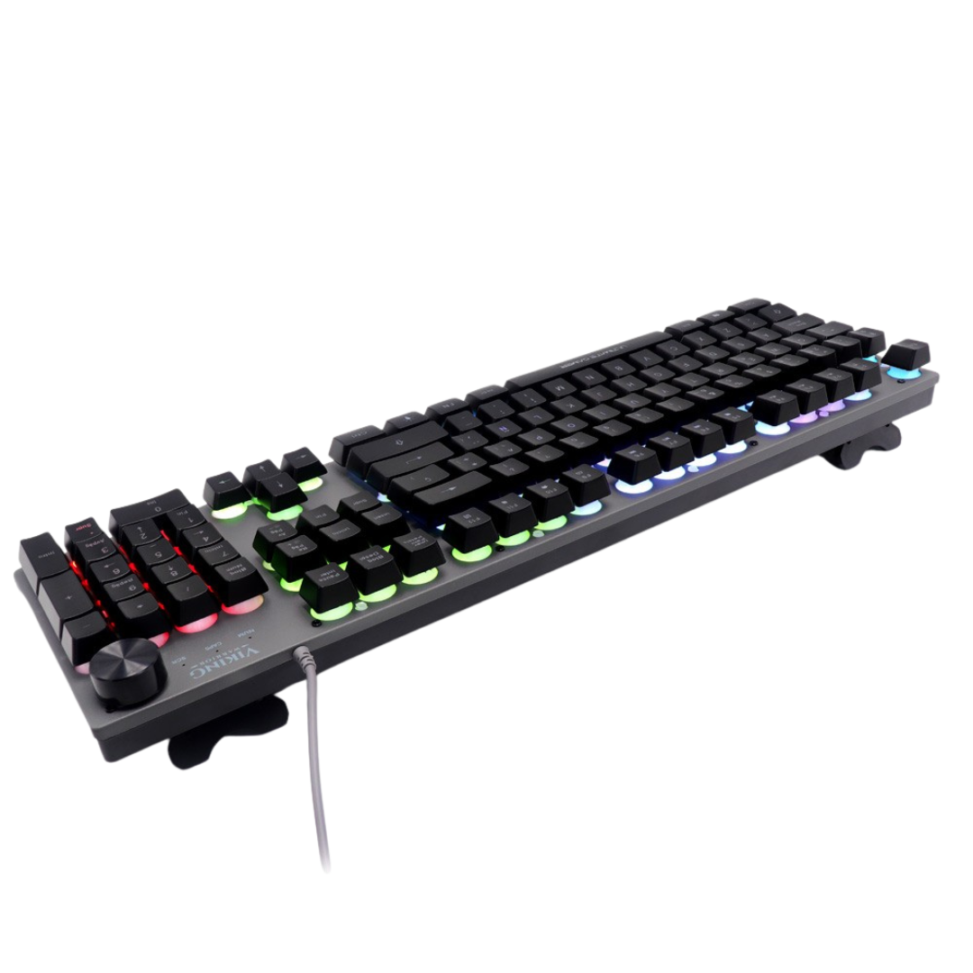 Teclado Gamer J&R Viking Pro RGB Metálico Semi Mecánico con Perilla de Volumen