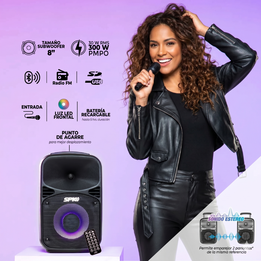 Parlante Kalley K-SPK30BL2 30W Bluetooth Portátil Karaoke Negro