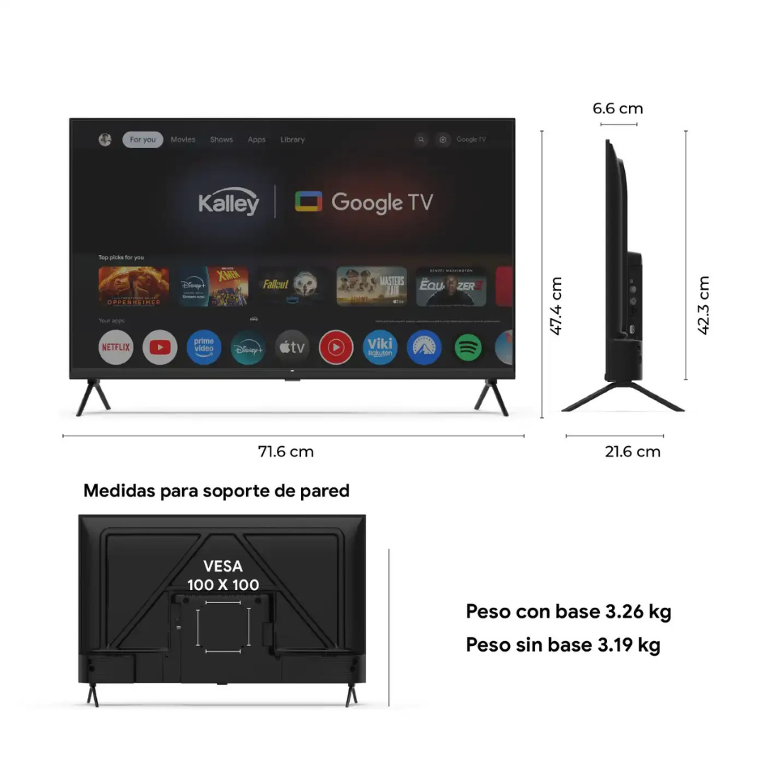 Smart TV Kalley 32” QLED FHD Google TV 32GQ200